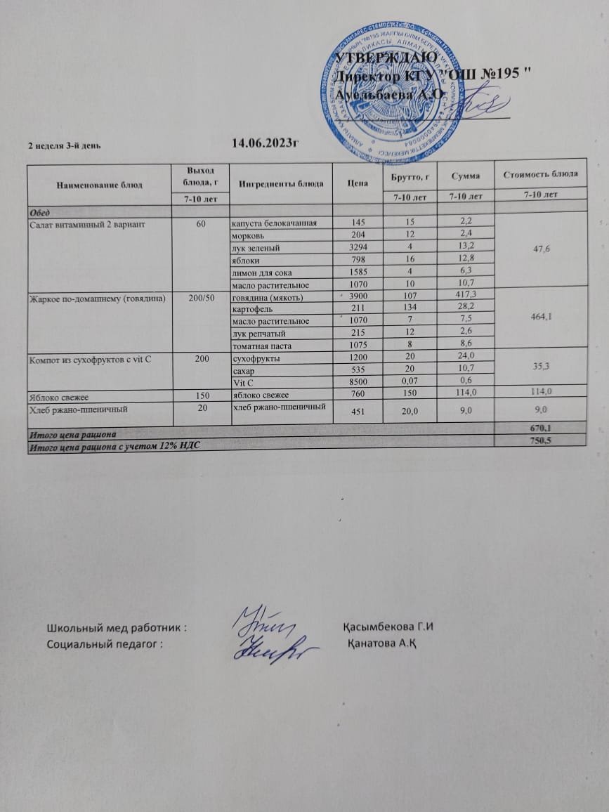 "Ас мәзірі"  лагерь 2 апта 3 күн / Меню лагерь 2 неделя 3 день"