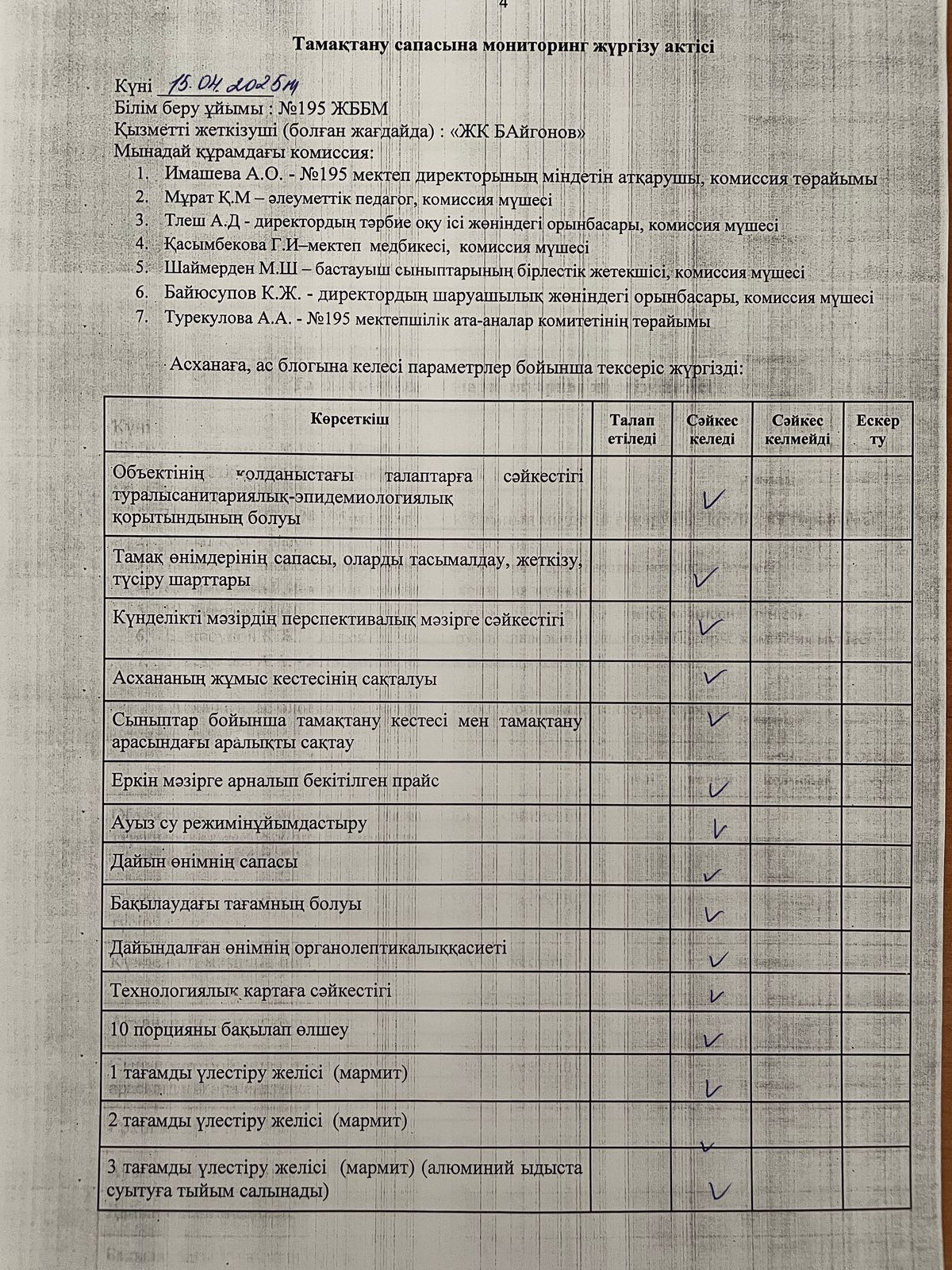 АКТ тамақтану сапасының мониторингі/ АКТ мониторинг качества питания