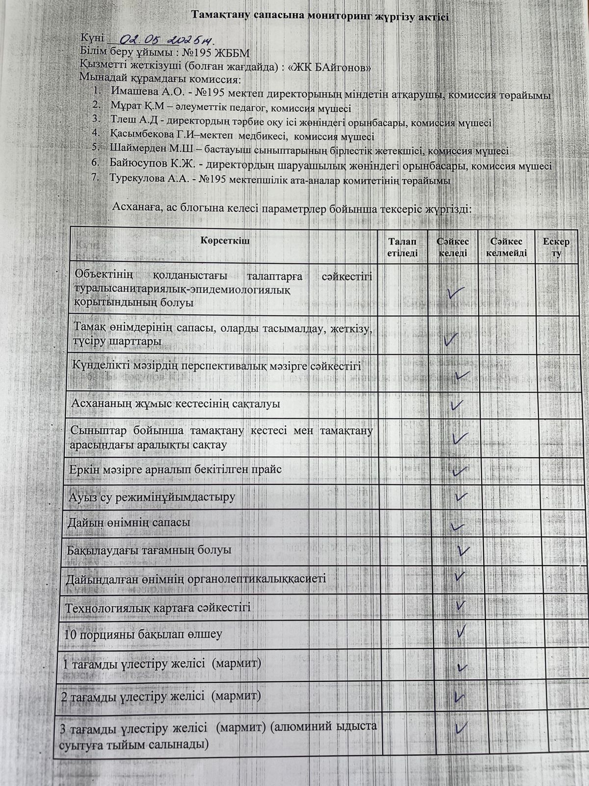 АКТ тамақтану сапасының мониторингі/ АКТ мониторинг качества питания